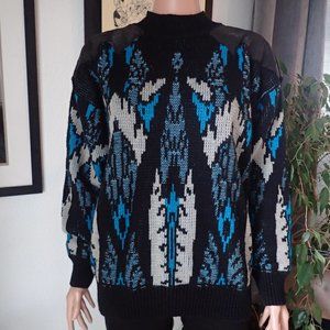 Front Line Vintage Sweater with Leather Details at Shoulders - Women's Size L